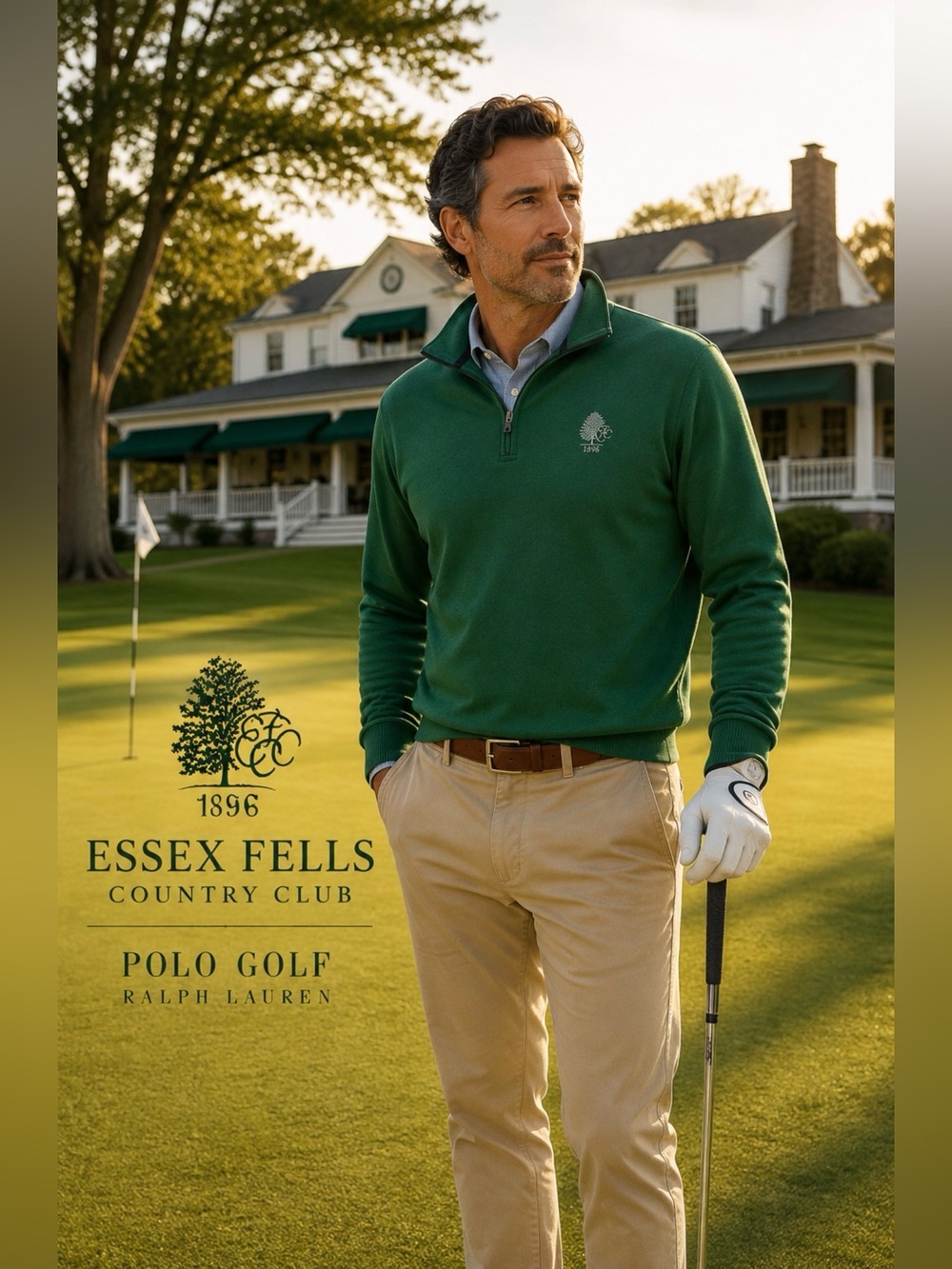 POLO GOLF RALPH LAUREN 1/4 ZIP SWEATSHIRT XL ESSEX FELLS COUNTRY CLUB GREEN
